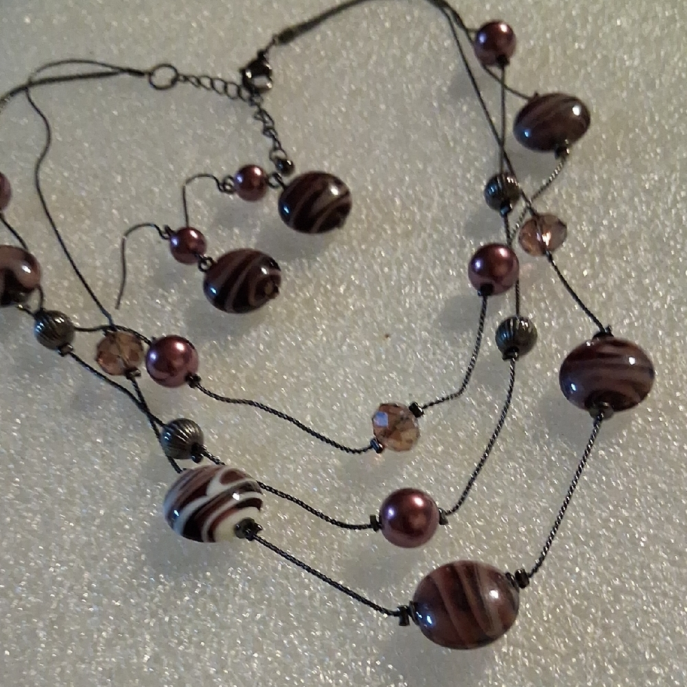 Brown and Black Multi-Strand Necklace with Elegant Beads